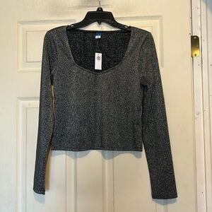 Old Navy Black Silver Metallic Shimmer Top Size Medium